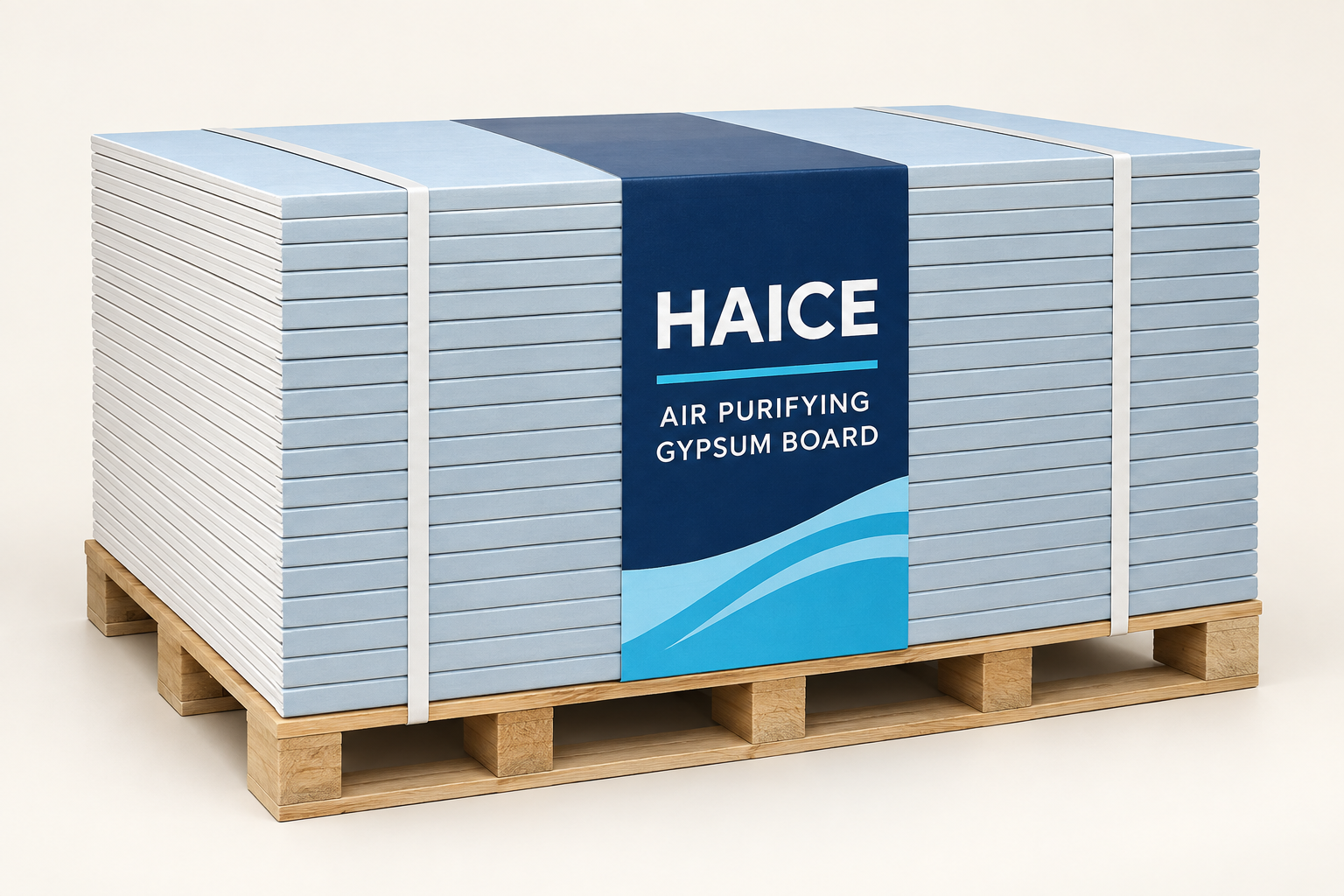 Palletized formaldehyde-decomposing gypsum board product