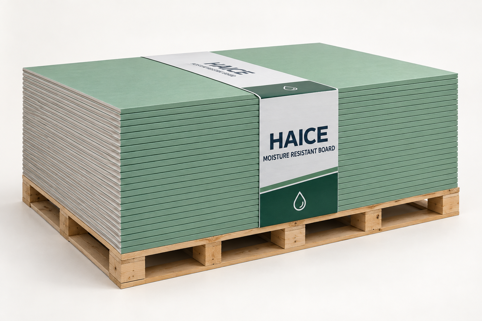 Palletized green moisture-resistant gypsum board product
